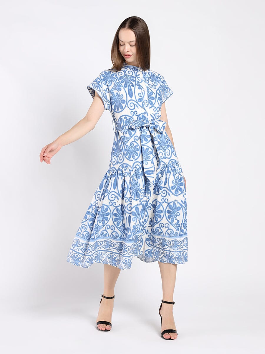 Floral Print Short Sleeve Dress with Ribbon Belt - Image 2