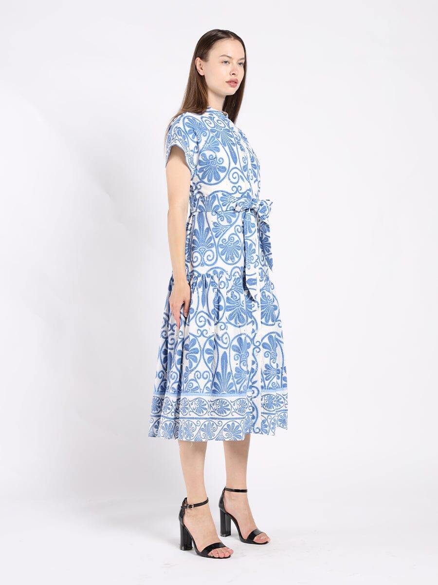 Floral Print Short Sleeve Dress with Ribbon Belt - Image 3
