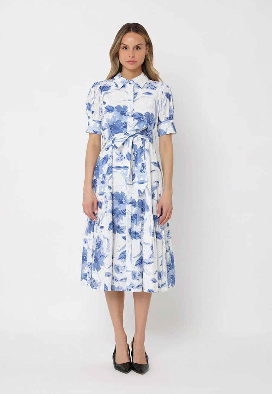 Floral Print Short Sleeve Front Button Down Dress