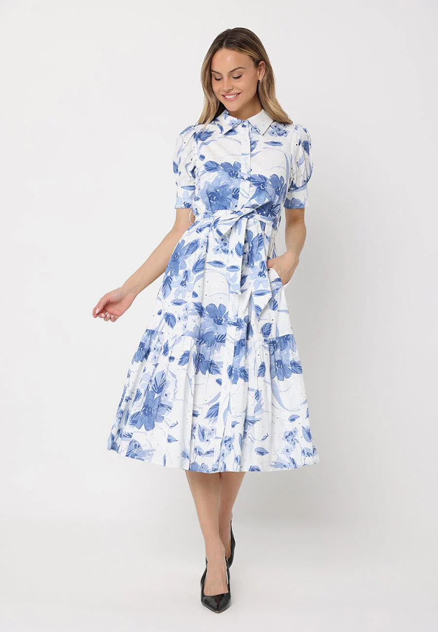 Floral Print Short Sleeve Front Button Down Dress - Image 2