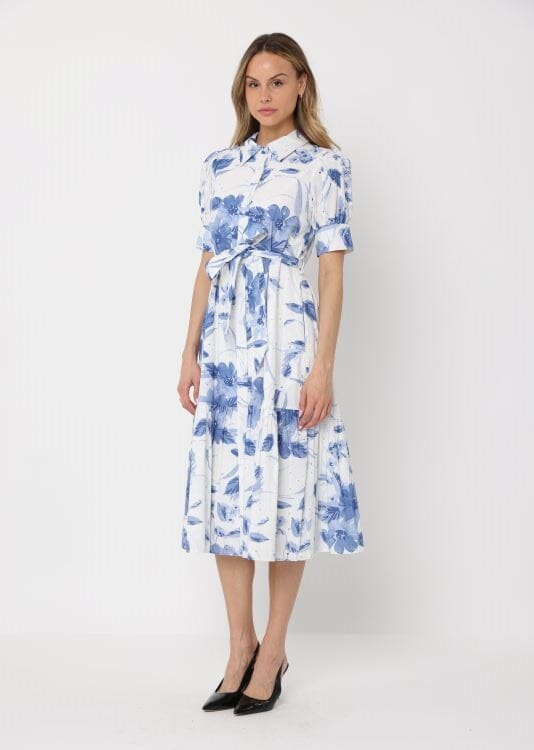 Floral Print Short Sleeve Front Button Down Dress - Image 3