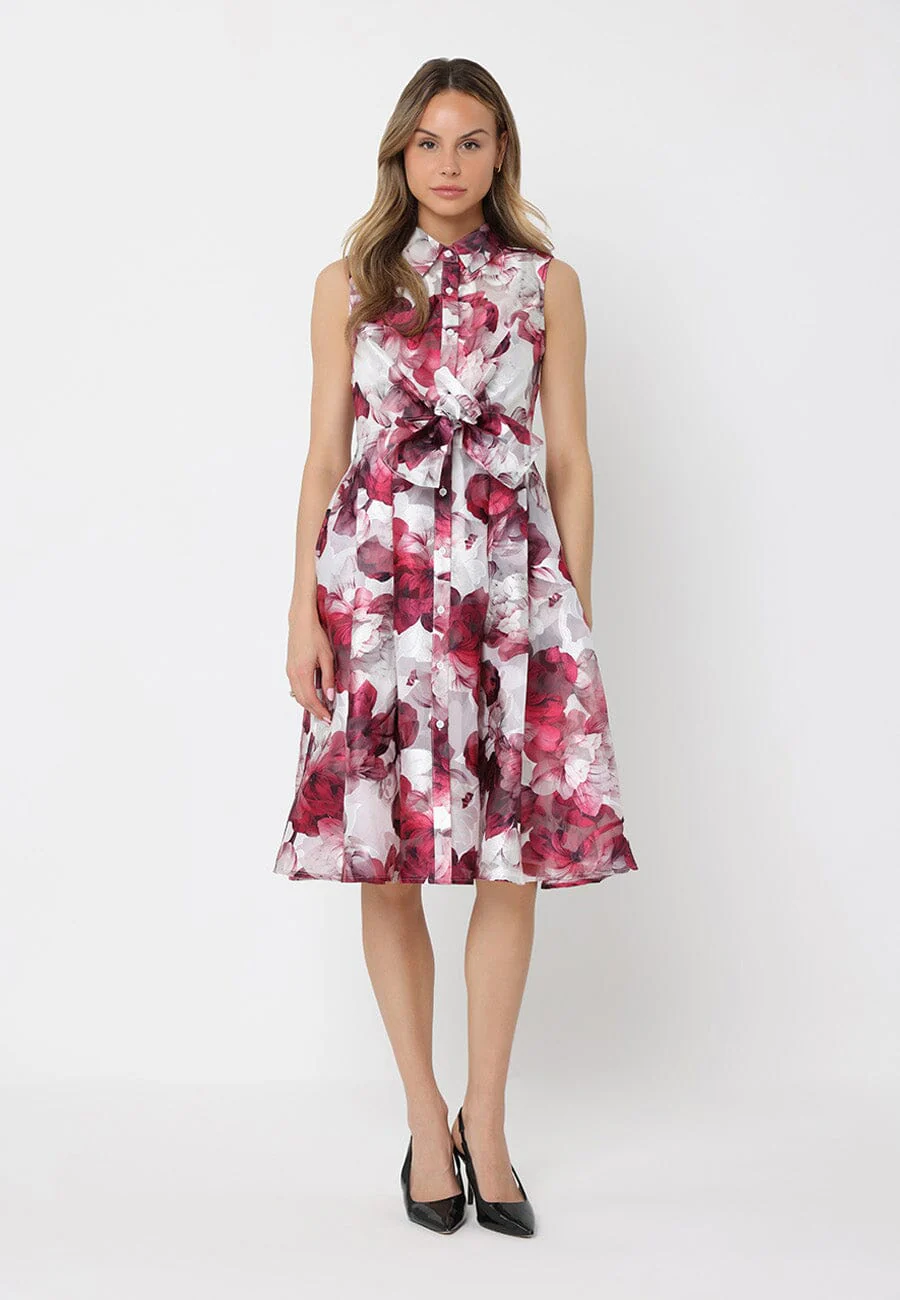 Floral Print Sleeveless Button Down Midi Dress