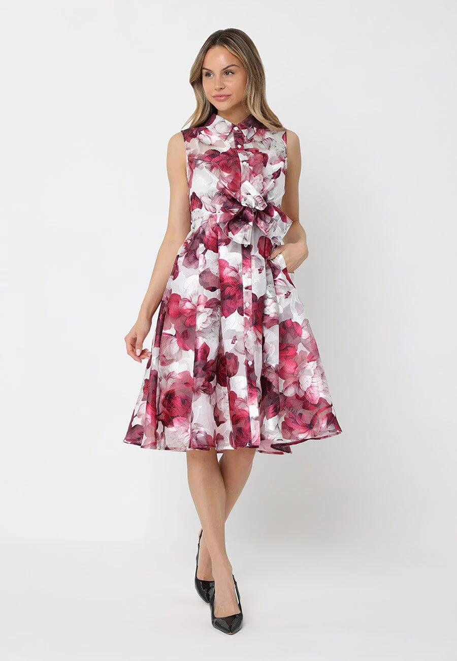 Floral Print Sleeveless Button Down Midi Dress - Image 2