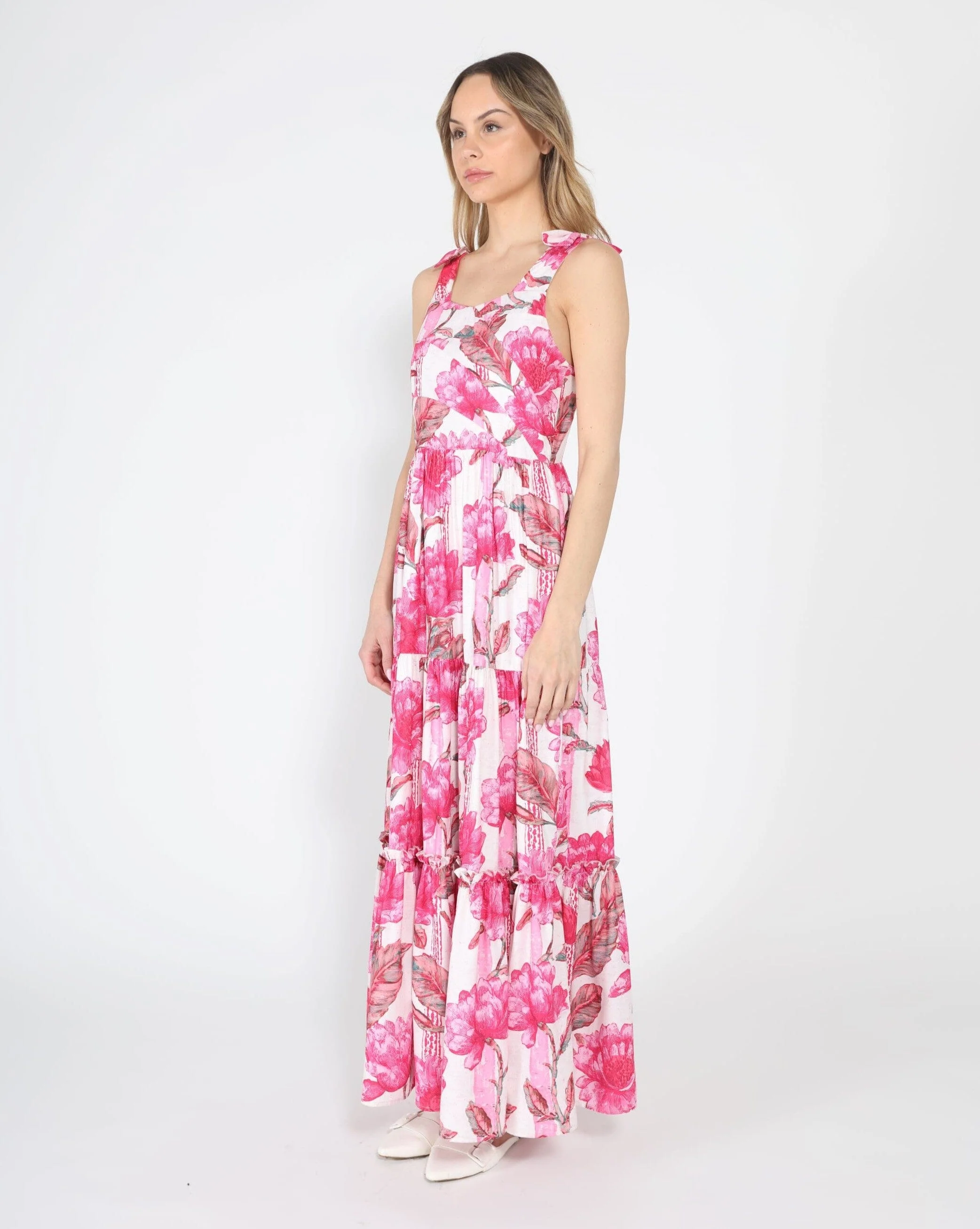 Floral Print Sleeveless Tiered Long Dress - Image 3