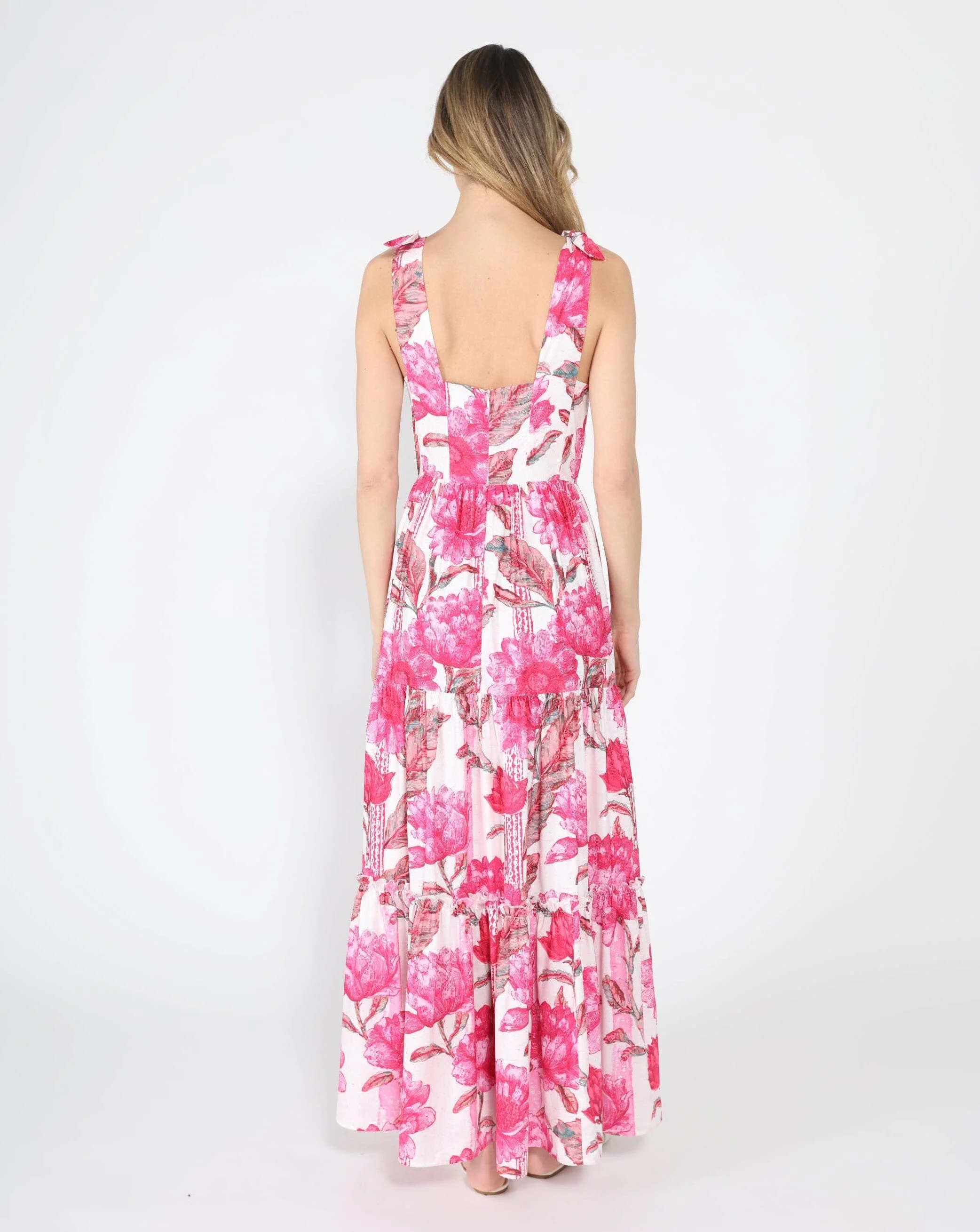 Floral Print Sleeveless Tiered Long Dress - Image 4