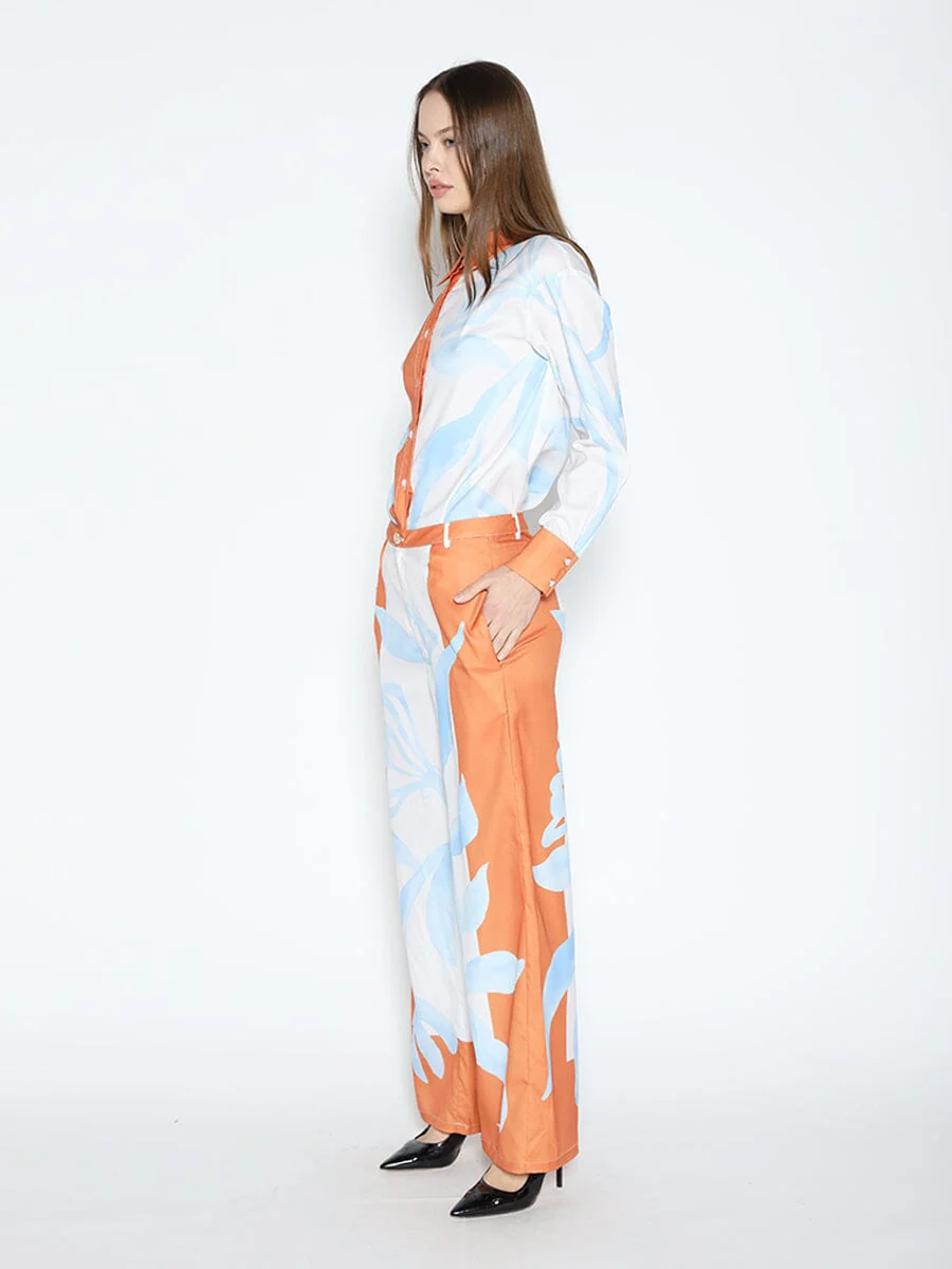 Floral Print Wide Leg Pajama Set Pants - Image 3