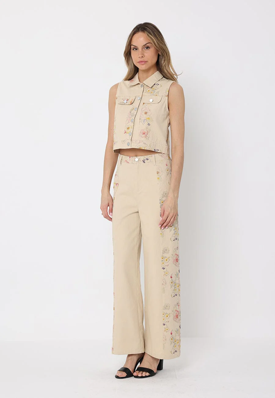 Floral Print Wide Leg Pants - Image 3