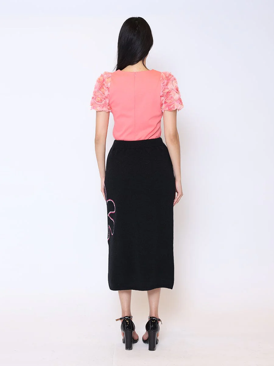 Floral Printed Knit Pencil Skirt - Image 4