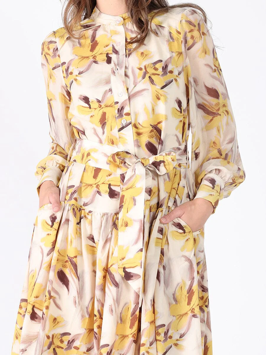 Floral Printed Long Sleeve Belt Dress - Image 3