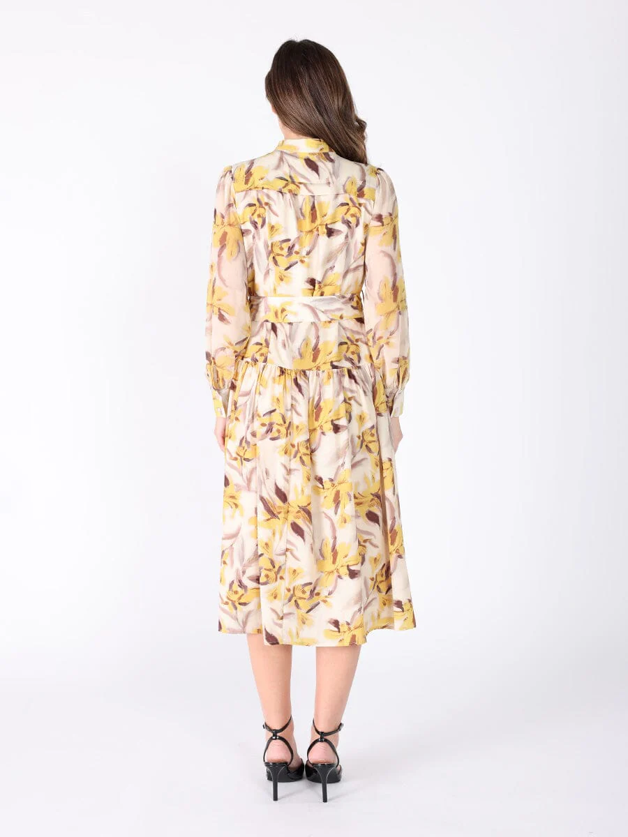 Floral Printed Long Sleeve Belt Dress - Image 4