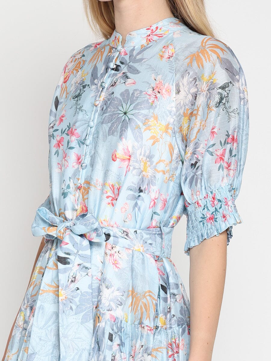 Floral Printed Short Sleeve Belt Dress - Image 3