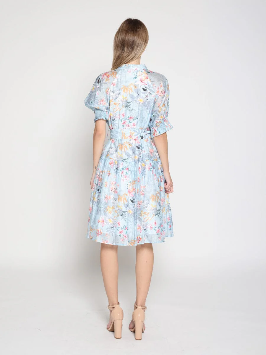 Floral Printed Short Sleeve Belt Dress - Image 4