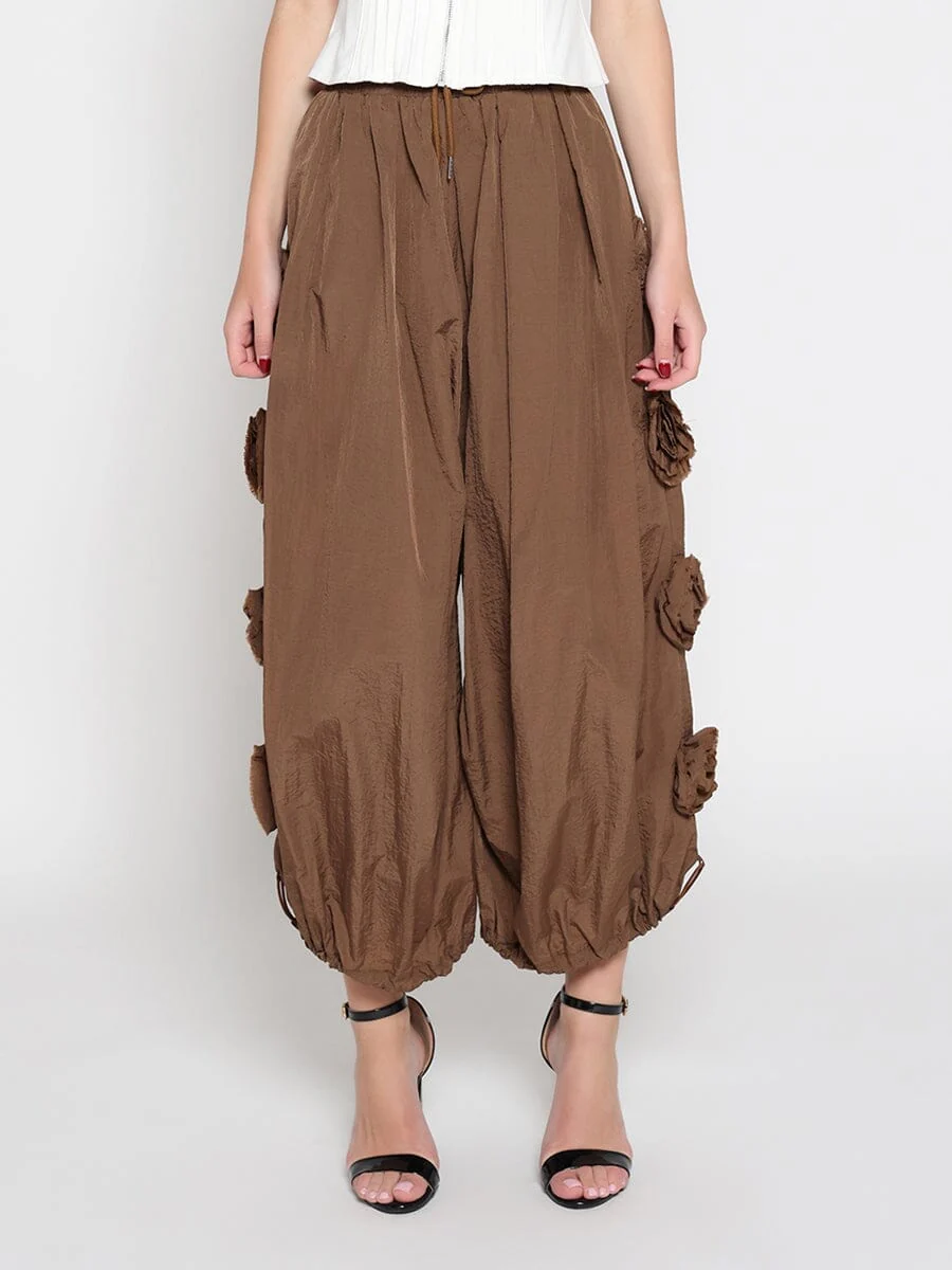 Flower Applique Parachute Pants