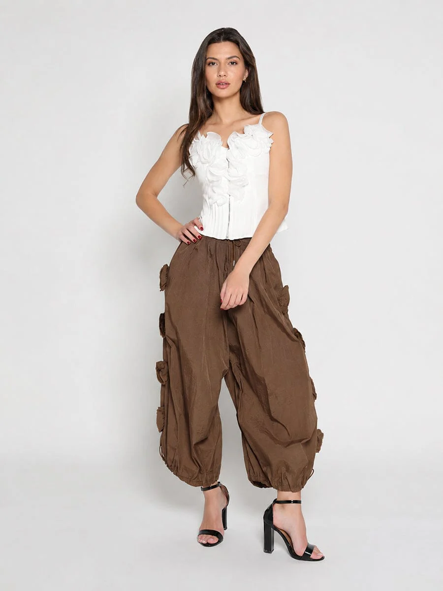 Flower Applique Parachute Pants - Image 2