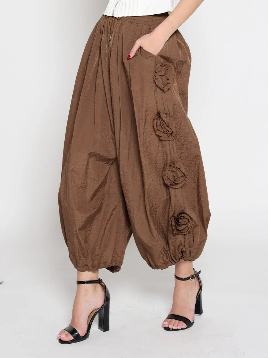 Flower Applique Parachute Pants - Image 3