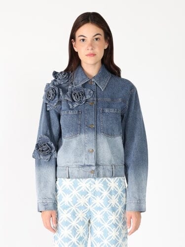 Flower Attached Denim Jacket