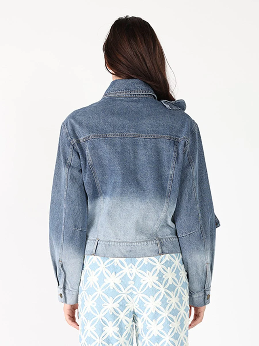 Flower Attached Denim Jacket - Image 4