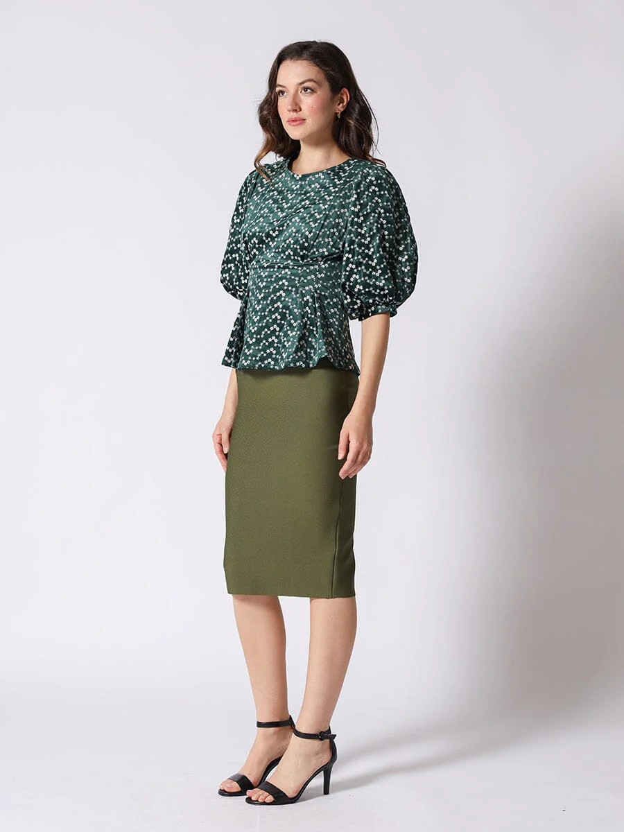 Flower Embroidered Puff Sleeve Peplum Style Blouse - Image 3