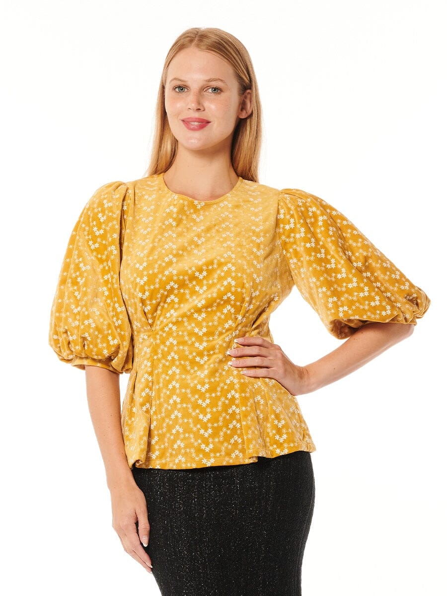 Flower Embroidered Puff Sleeve Peplum Style Blouse - Image 5