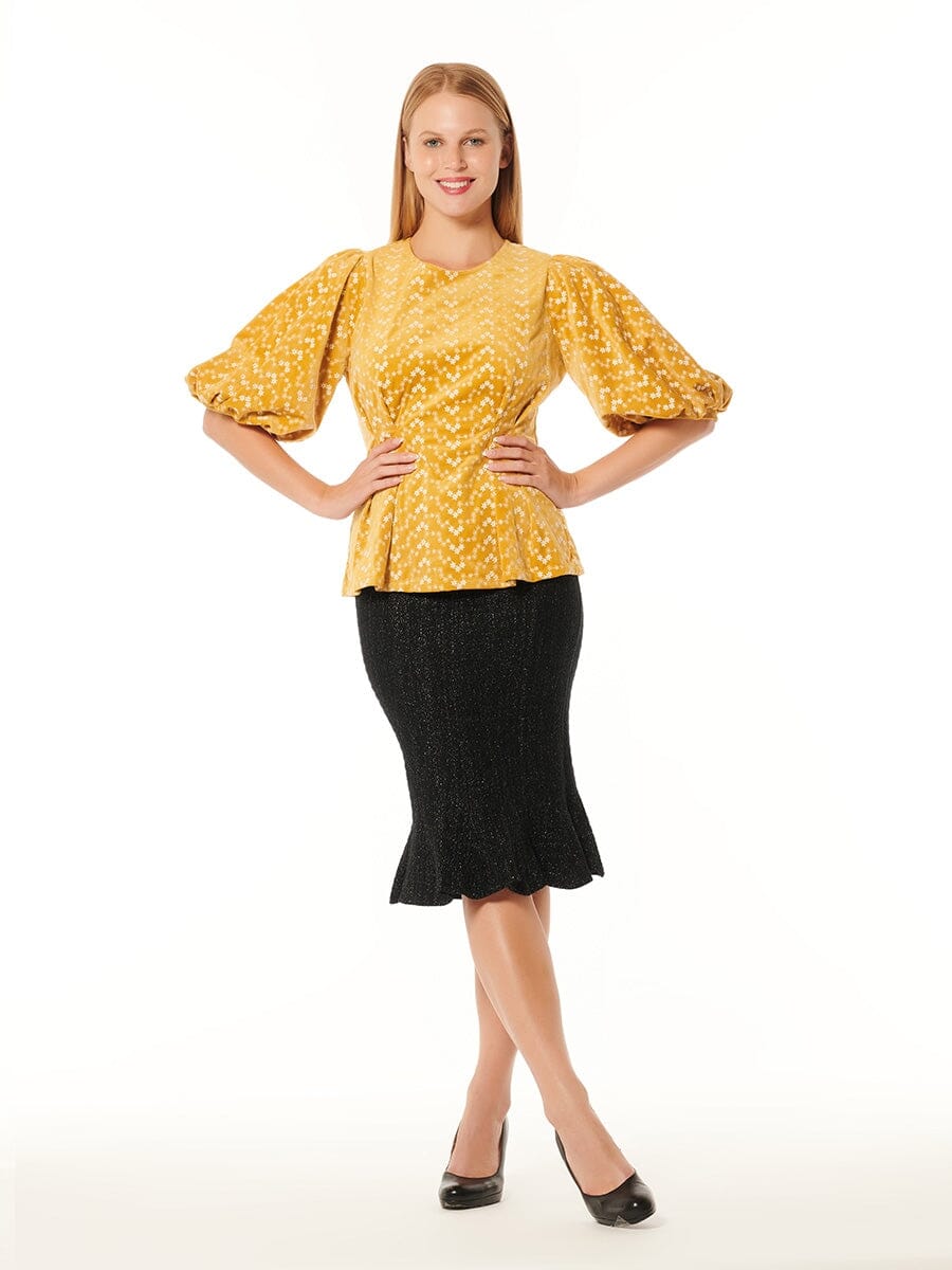Flower Embroidered Puff Sleeve Peplum Style Blouse - Image 6