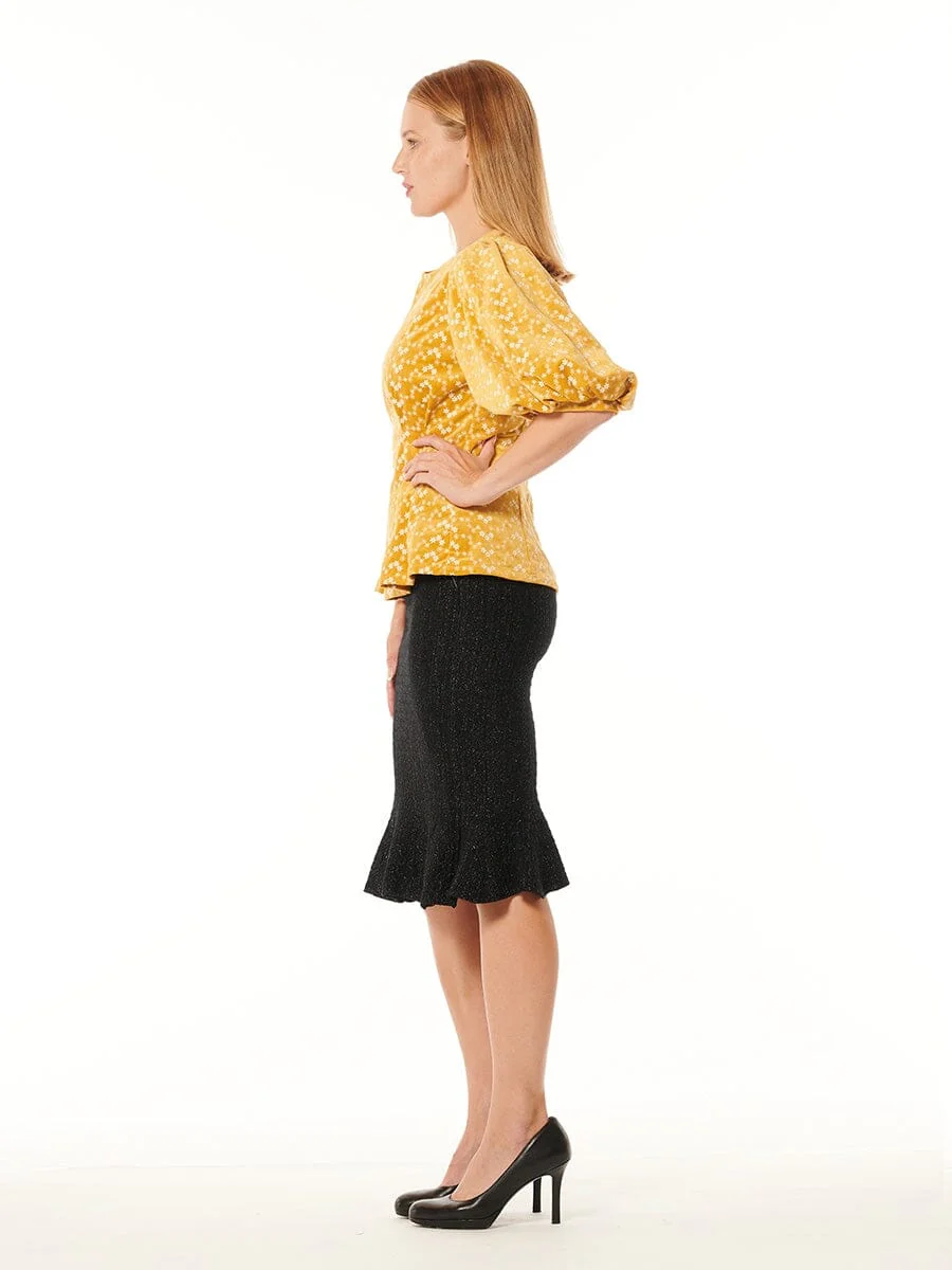 Flower Embroidered Puff Sleeve Peplum Style Blouse - Image 7