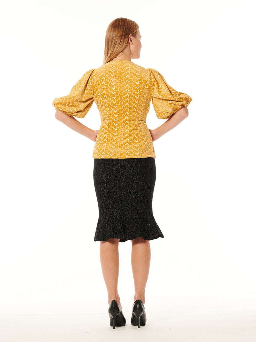 Flower Embroidered Puff Sleeve Peplum Style Blouse - Image 8