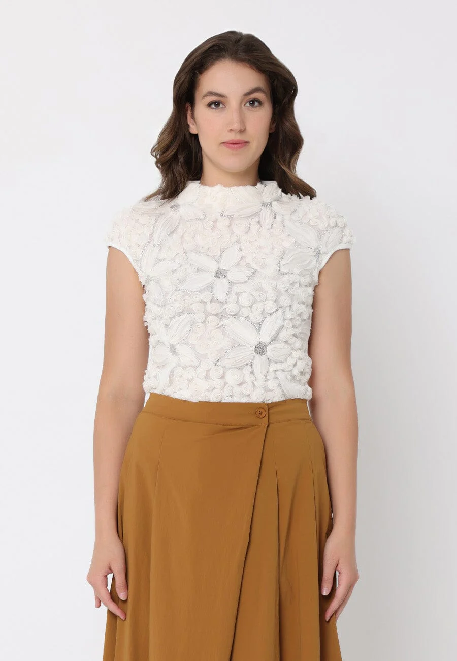 Flower Lace Detail Cap Sleeve Top