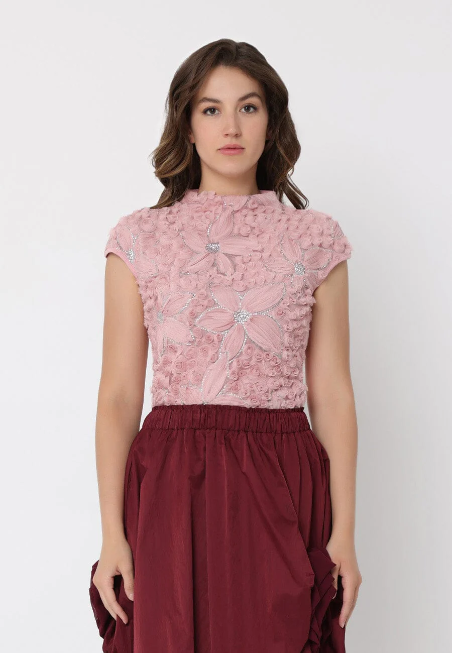 Flower Lace Detail Cap Sleeve Top - Image 5