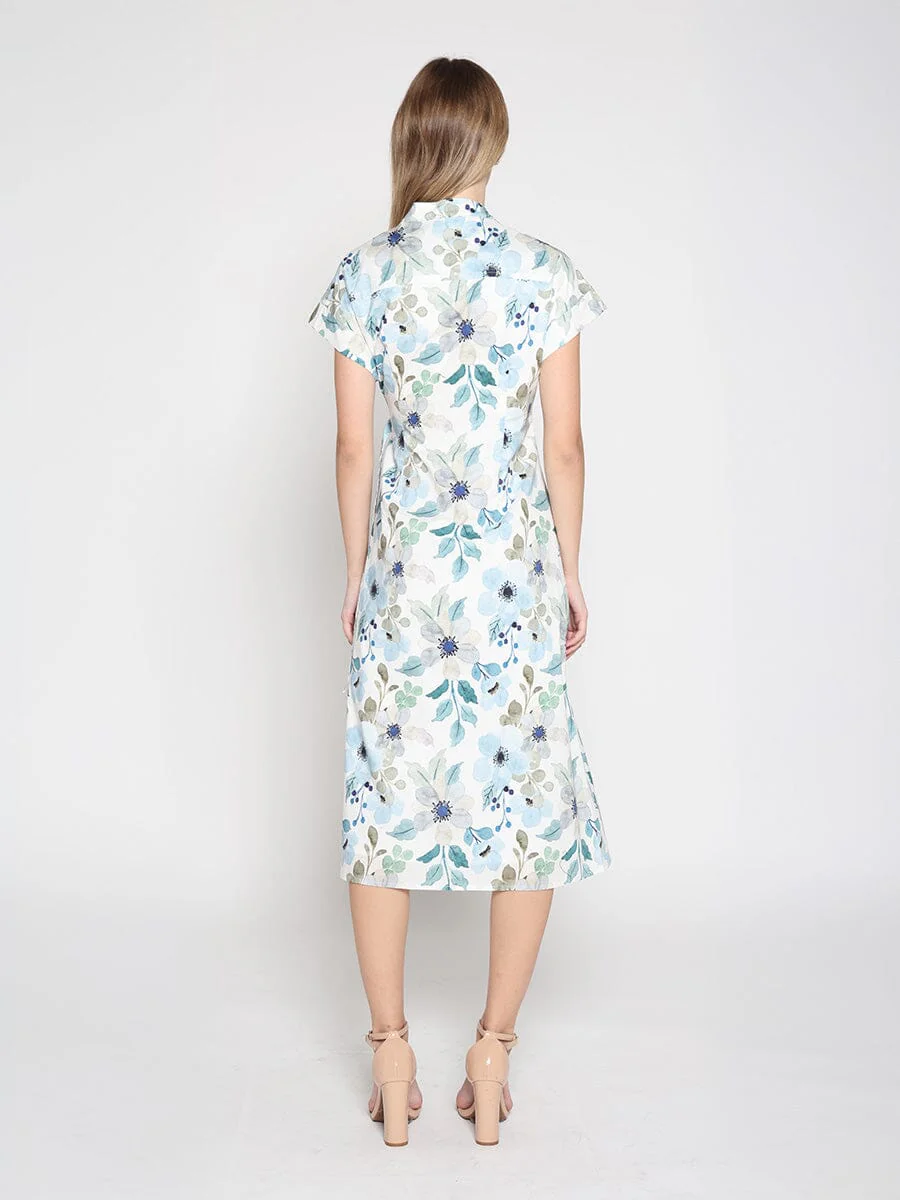 Flower print cross body short sleeve dress - Image 4