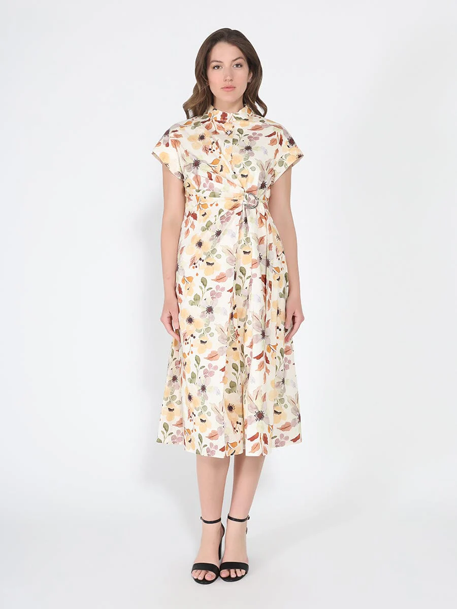 Flower print cross body short sleeve dress - Image 5