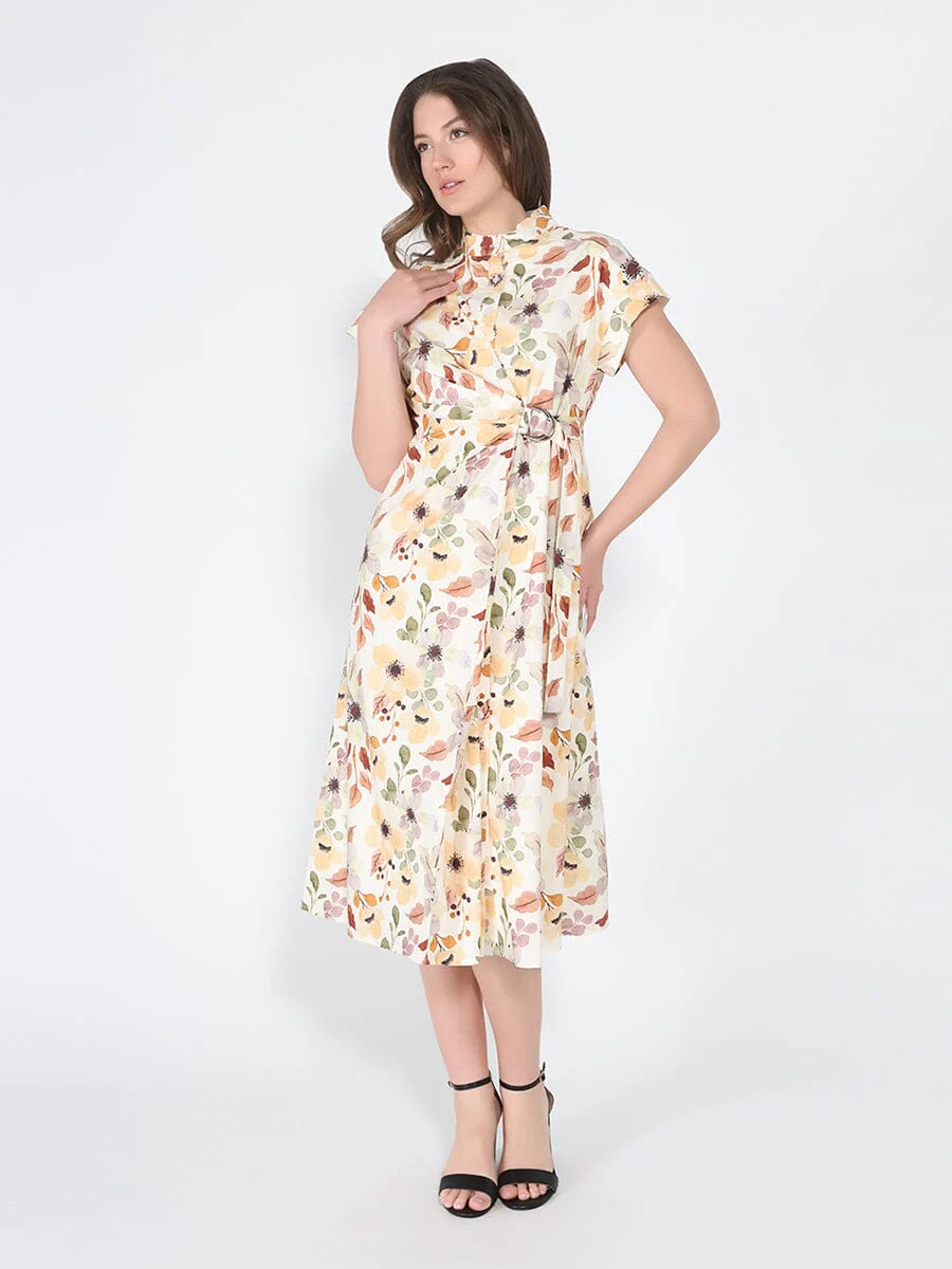 Flower print cross body short sleeve dress - Image 6