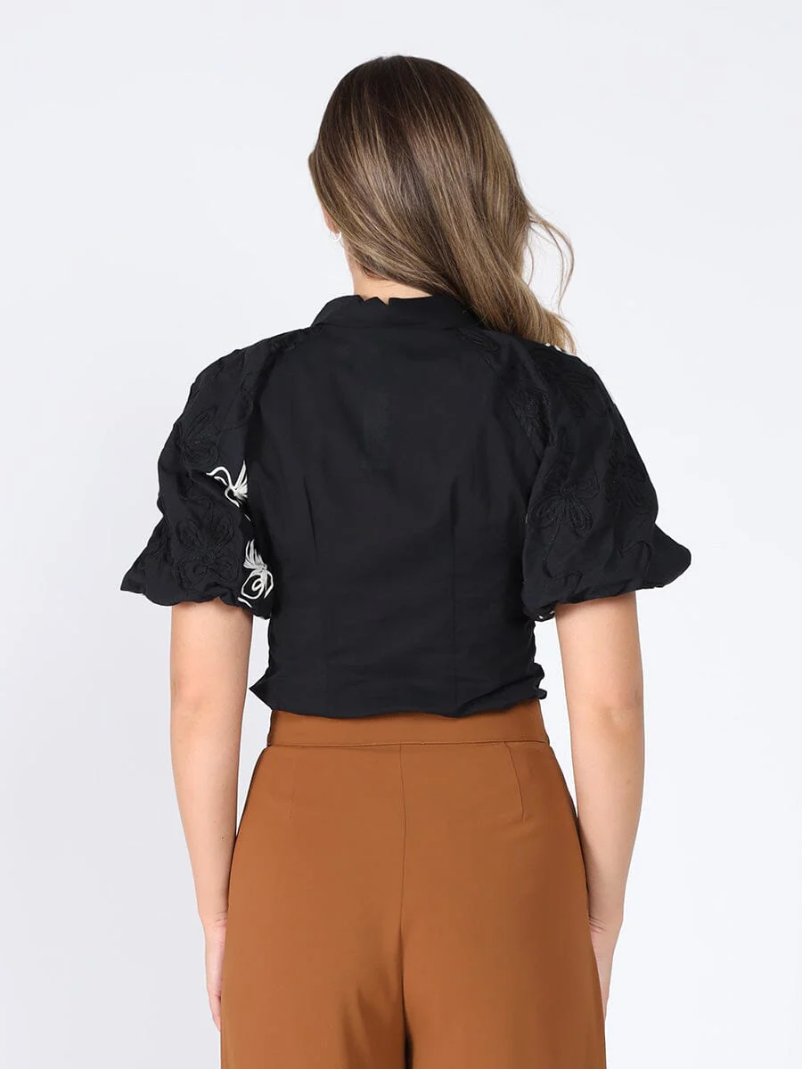 Flower stitch puffed sleeve shirt - Image 12