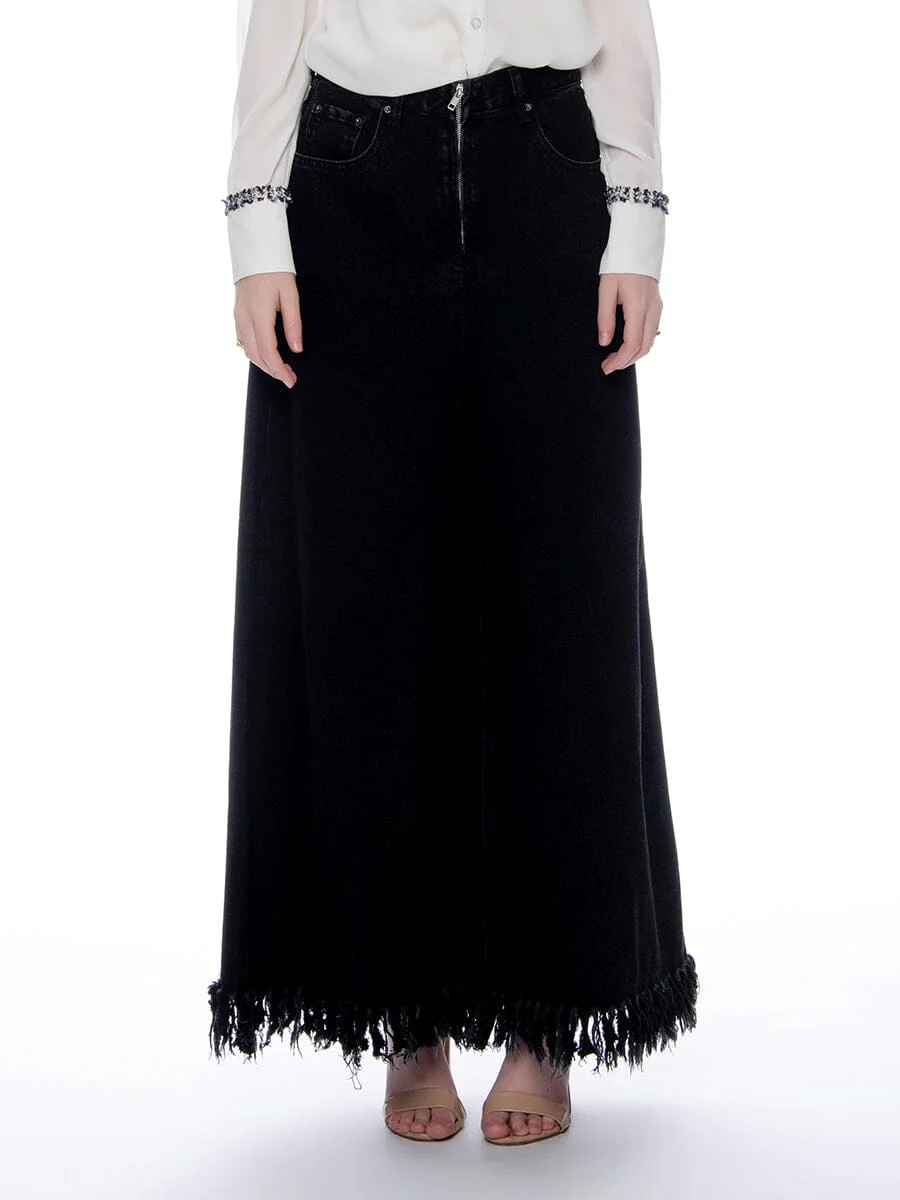 Frayed Raw Hem Wide Leg Slouchy Denim Pants