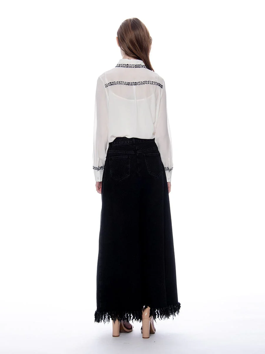 Frayed Raw Hem Wide Leg Slouchy Denim Pants - Image 4
