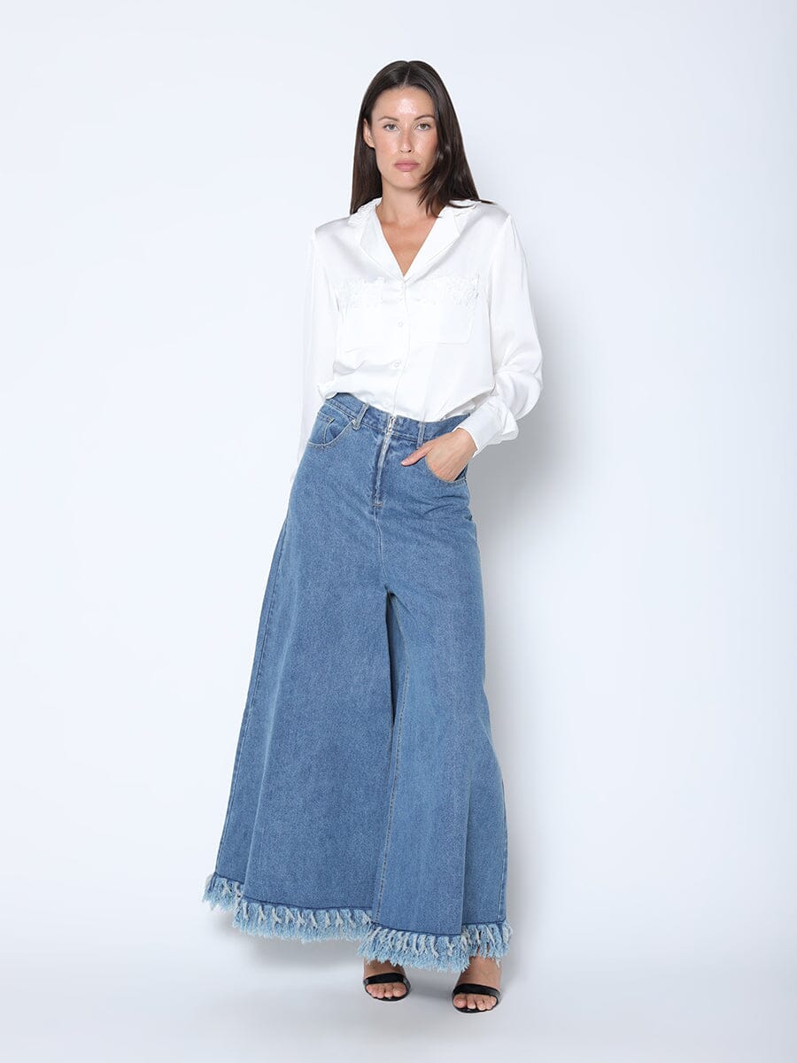 Frayed Raw Hem Wide Leg Slouchy Denim Pants - Image 6