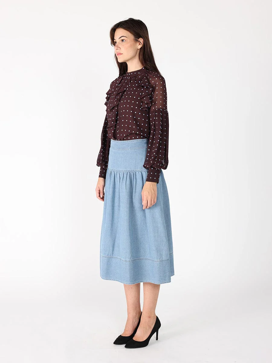 Front ruffle detailed balloon sleeve dot print - Image 3