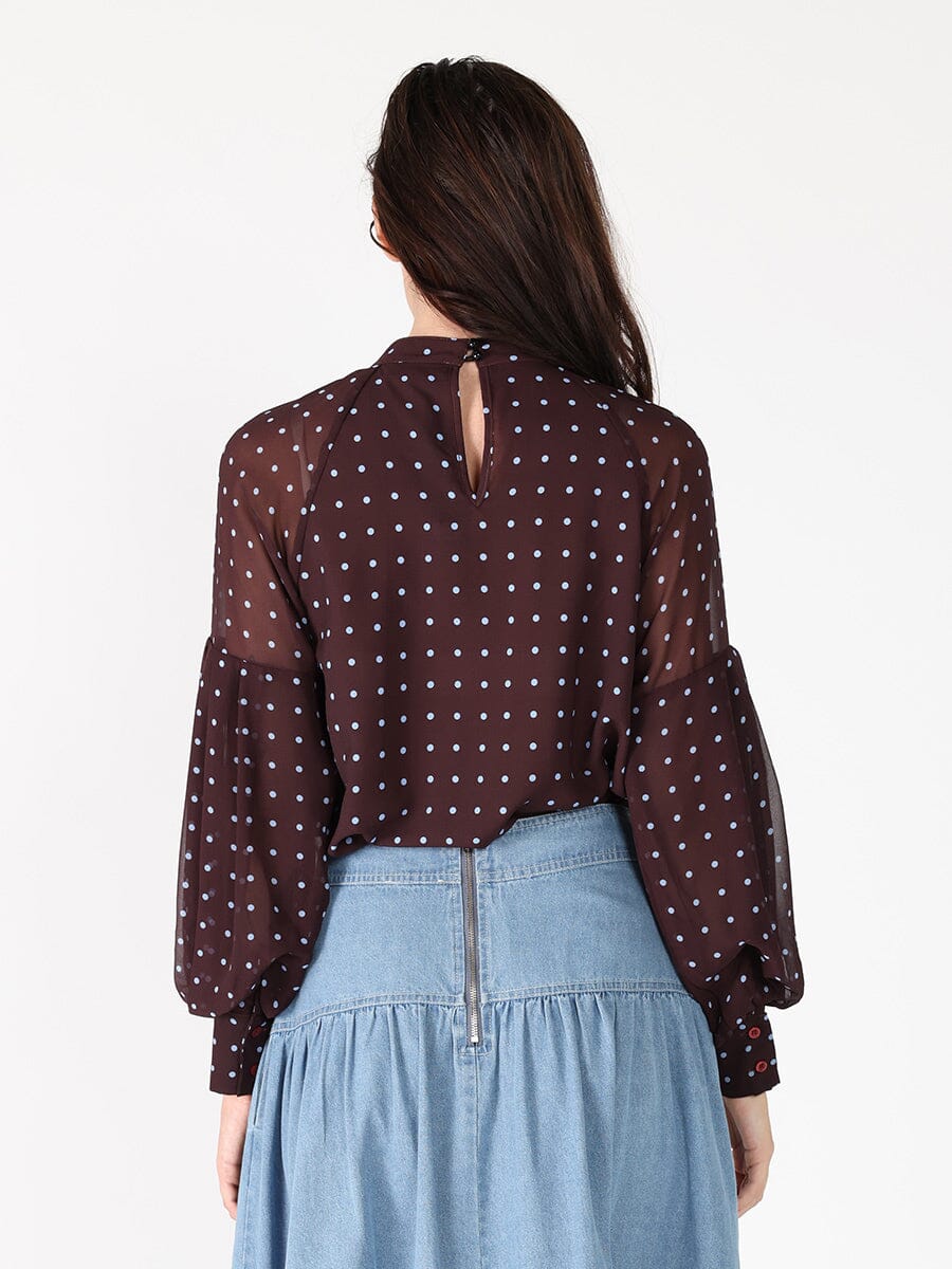 Front ruffle detailed balloon sleeve dot print - Image 4
