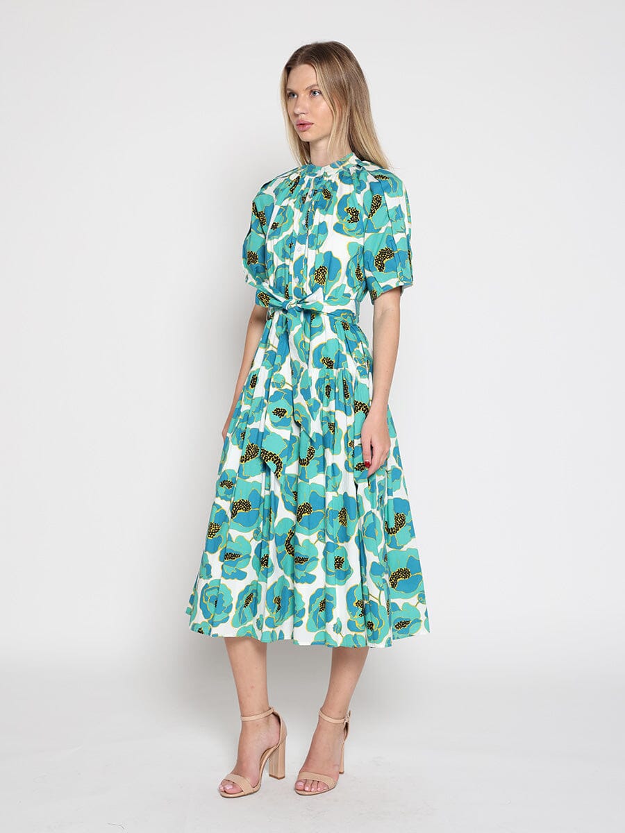 Gathered neck floral print belt dress - Image 3