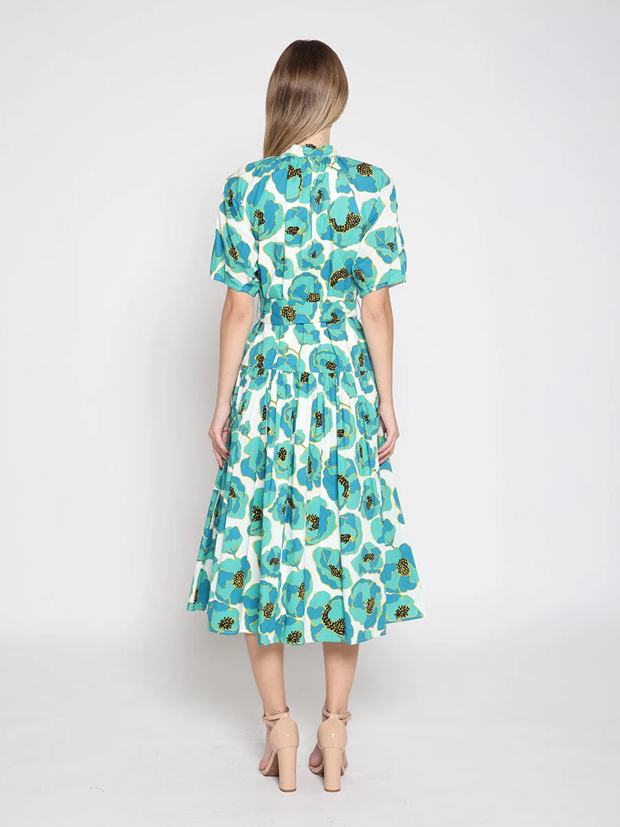 Gathered neck floral print belt dress - Image 4