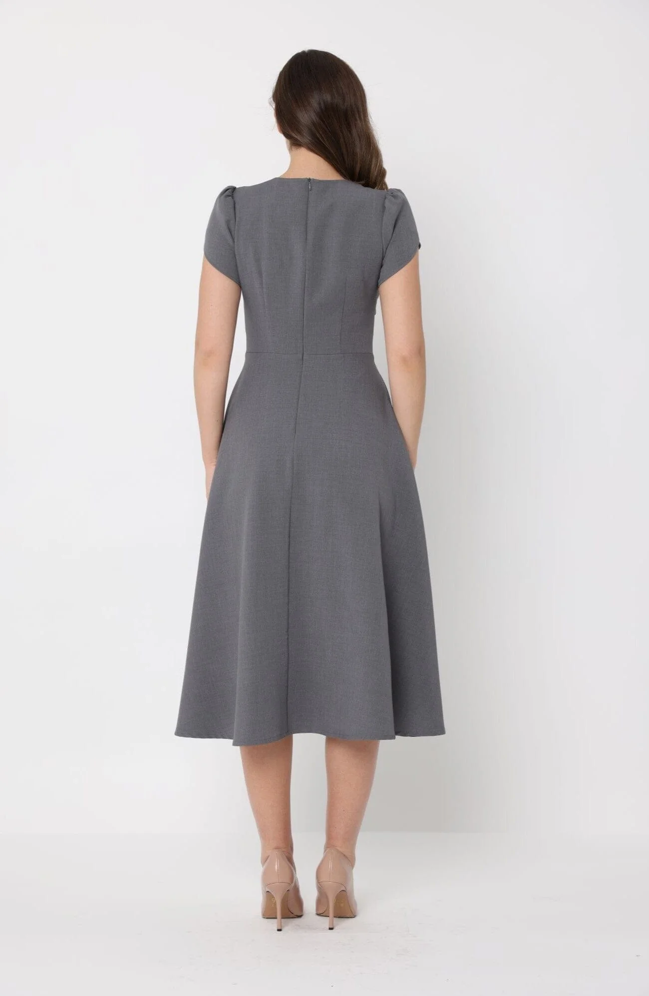 Gathered Side Detail Cap Sleeve A-line Midi Dess - Image 4