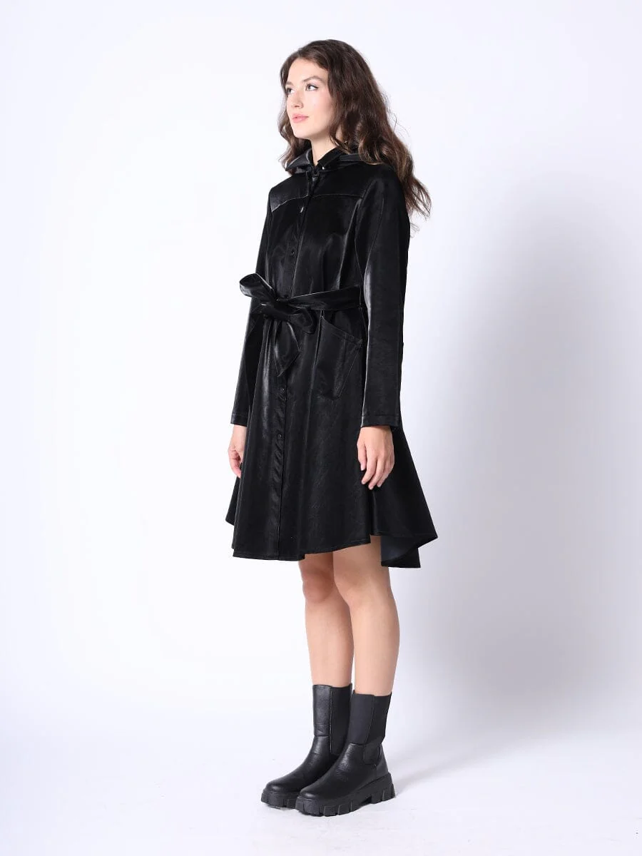 Glossy Rain Coat with Waist Ribbon - Image 3