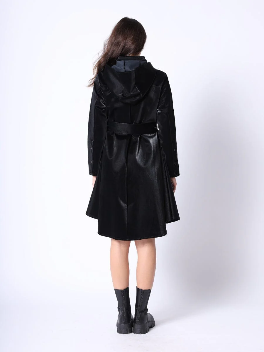 Glossy Rain Coat with Waist Ribbon - Image 4