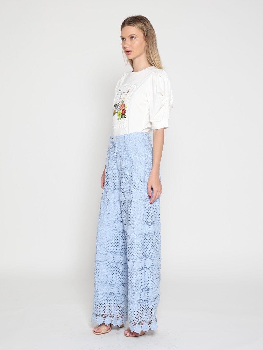 Graphic Puff Sleeve Top with Pearl Detailing - Image 3