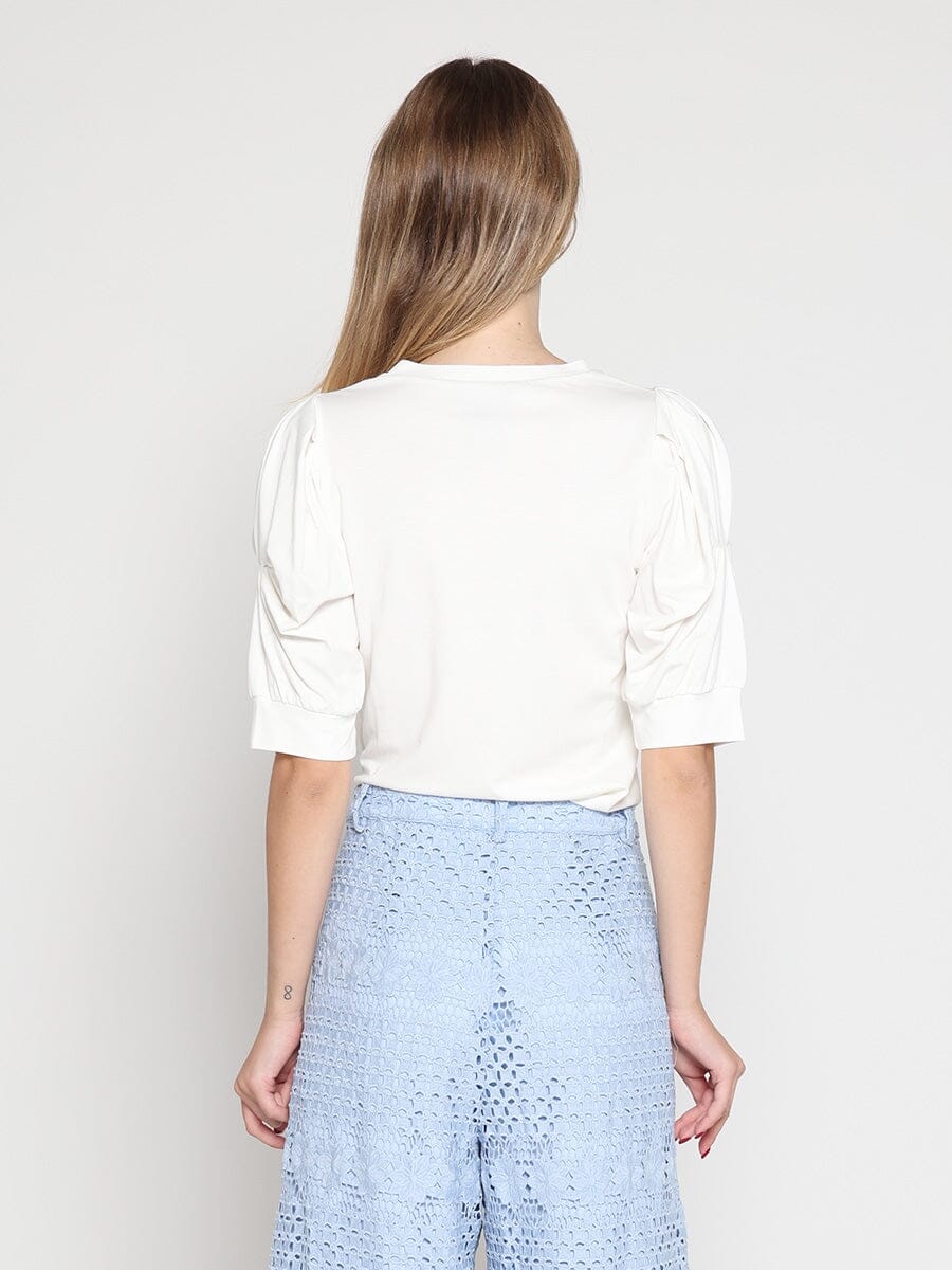 Graphic Puff Sleeve Top with Pearl Detailing - Image 4