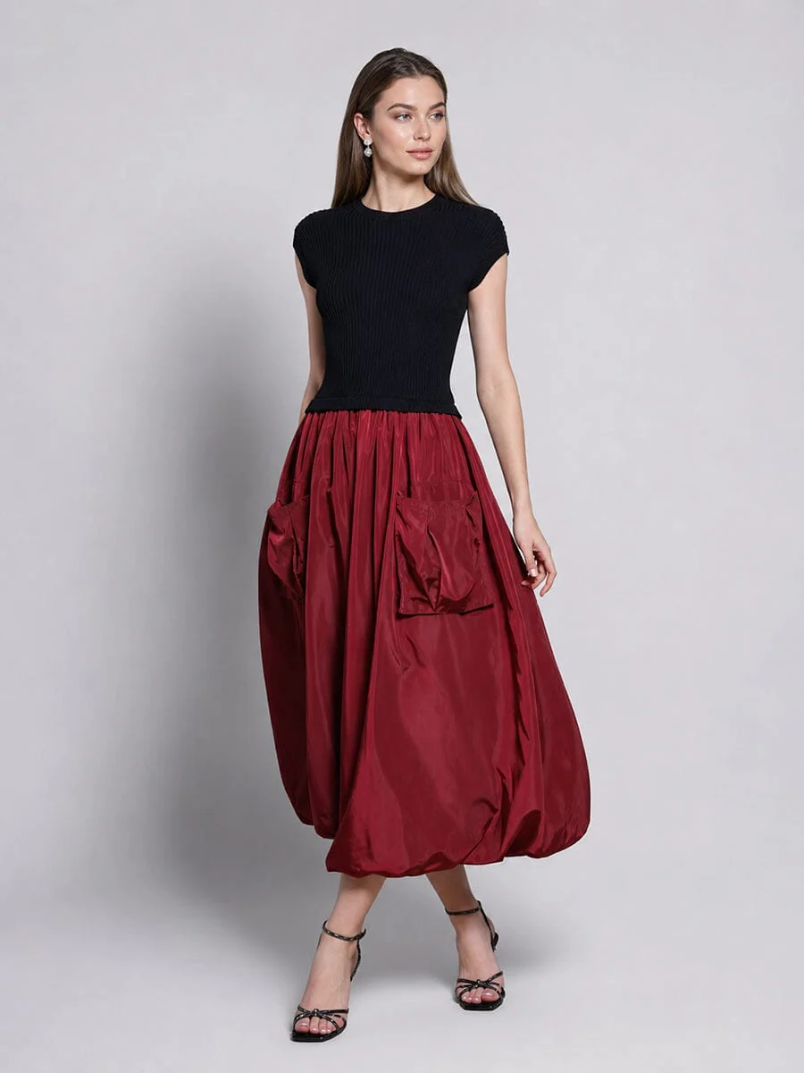 Half Body Knit & Half Bottom Polyester Long Dress