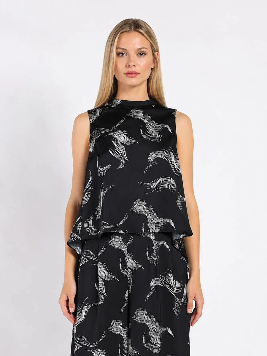 High-Low Sleeveless Printed Shirt