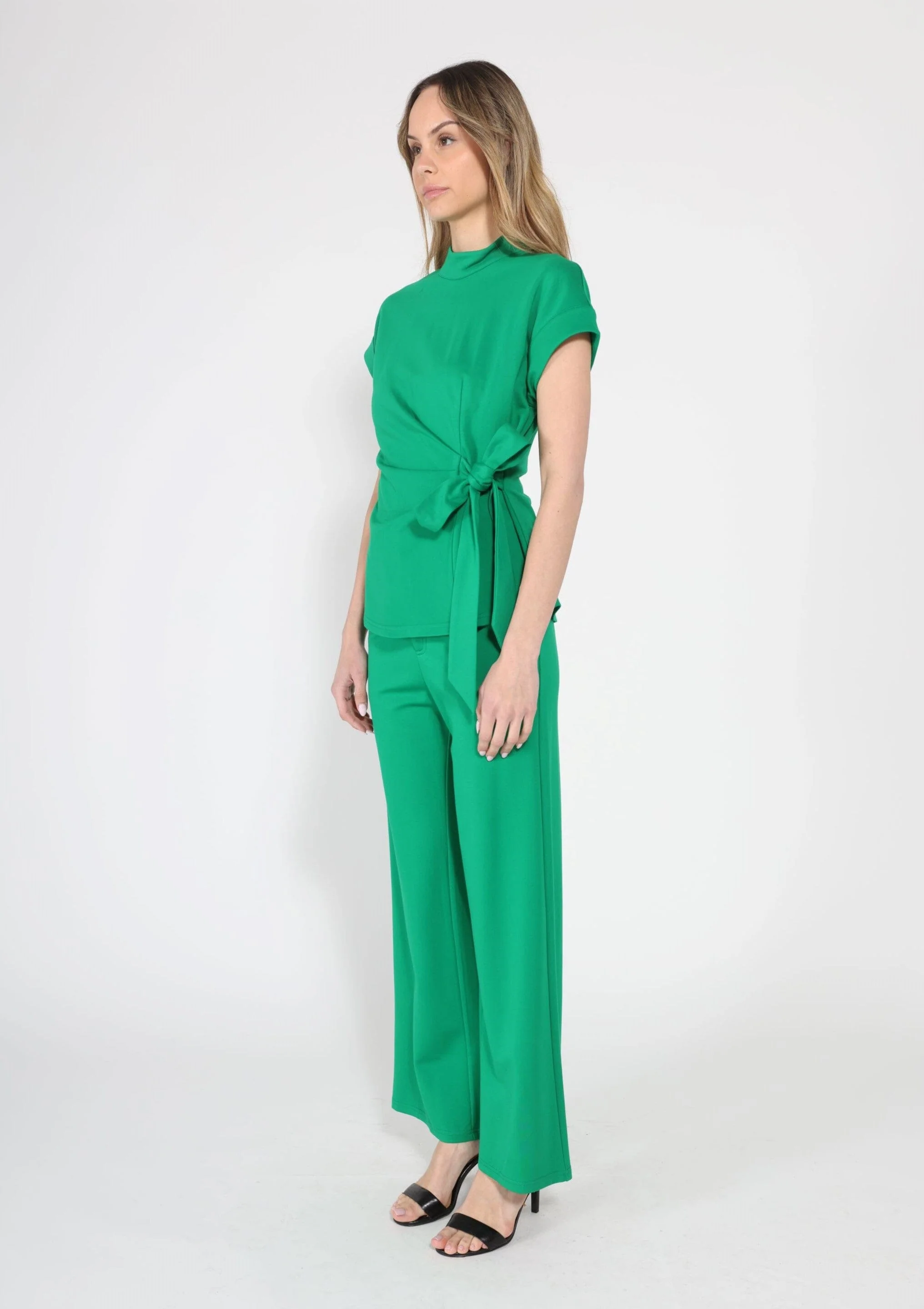 High neck tie detail short sleeve solid top - Image 11