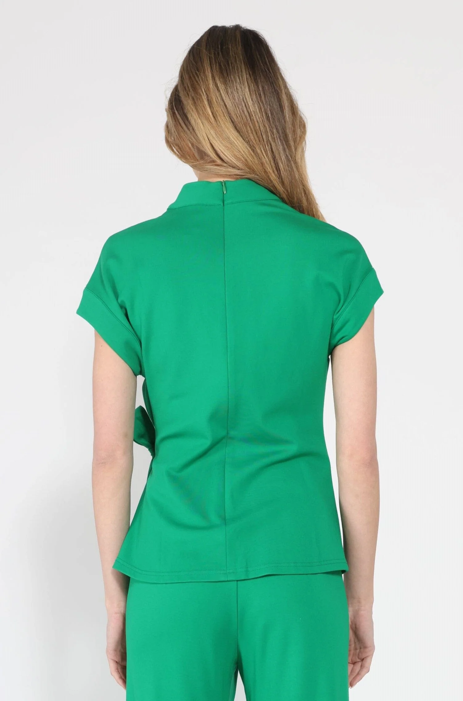 High neck tie detail short sleeve solid top - Image 12