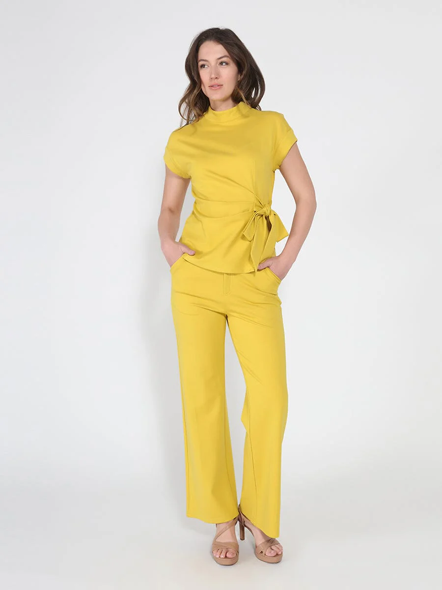 High neck tie detail short sleeve solid top - Image 2