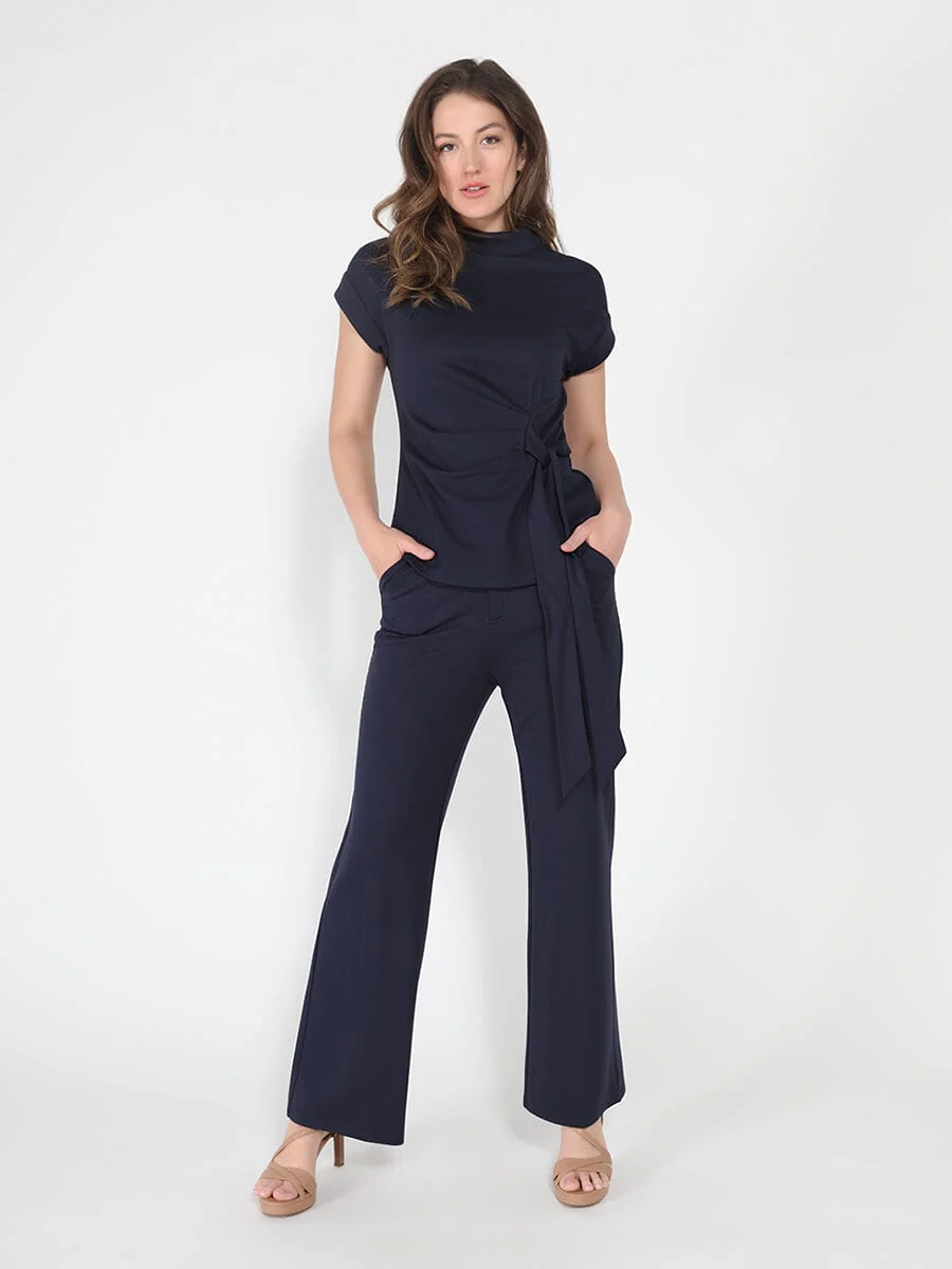 High neck tie detail short sleeve solid top - Image 6